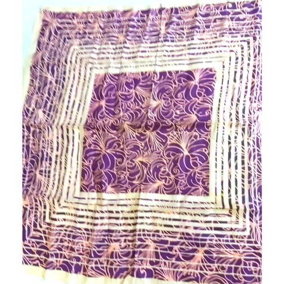 Scarf Square 26" X 26" Purple Pink Cream Elegant Feminine Geometric 1960's Style - Picture 1 of 6
